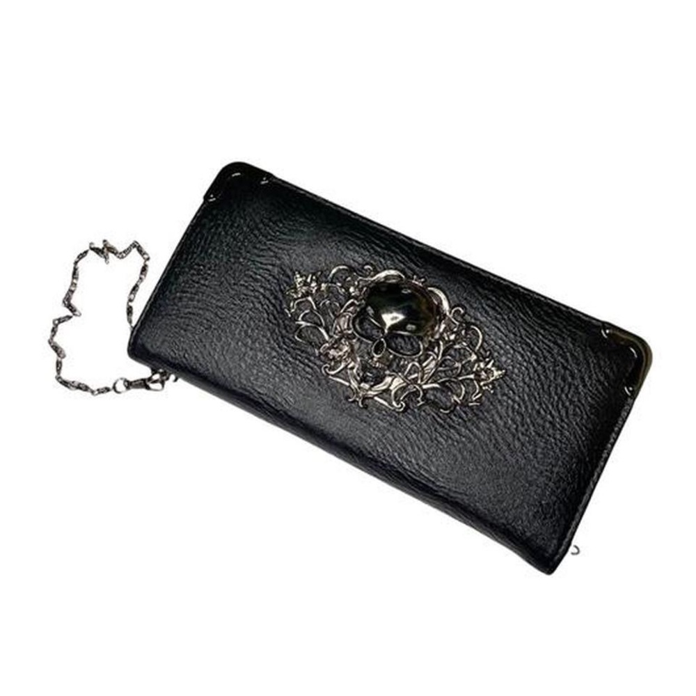 Silver skull faux leather wristlet